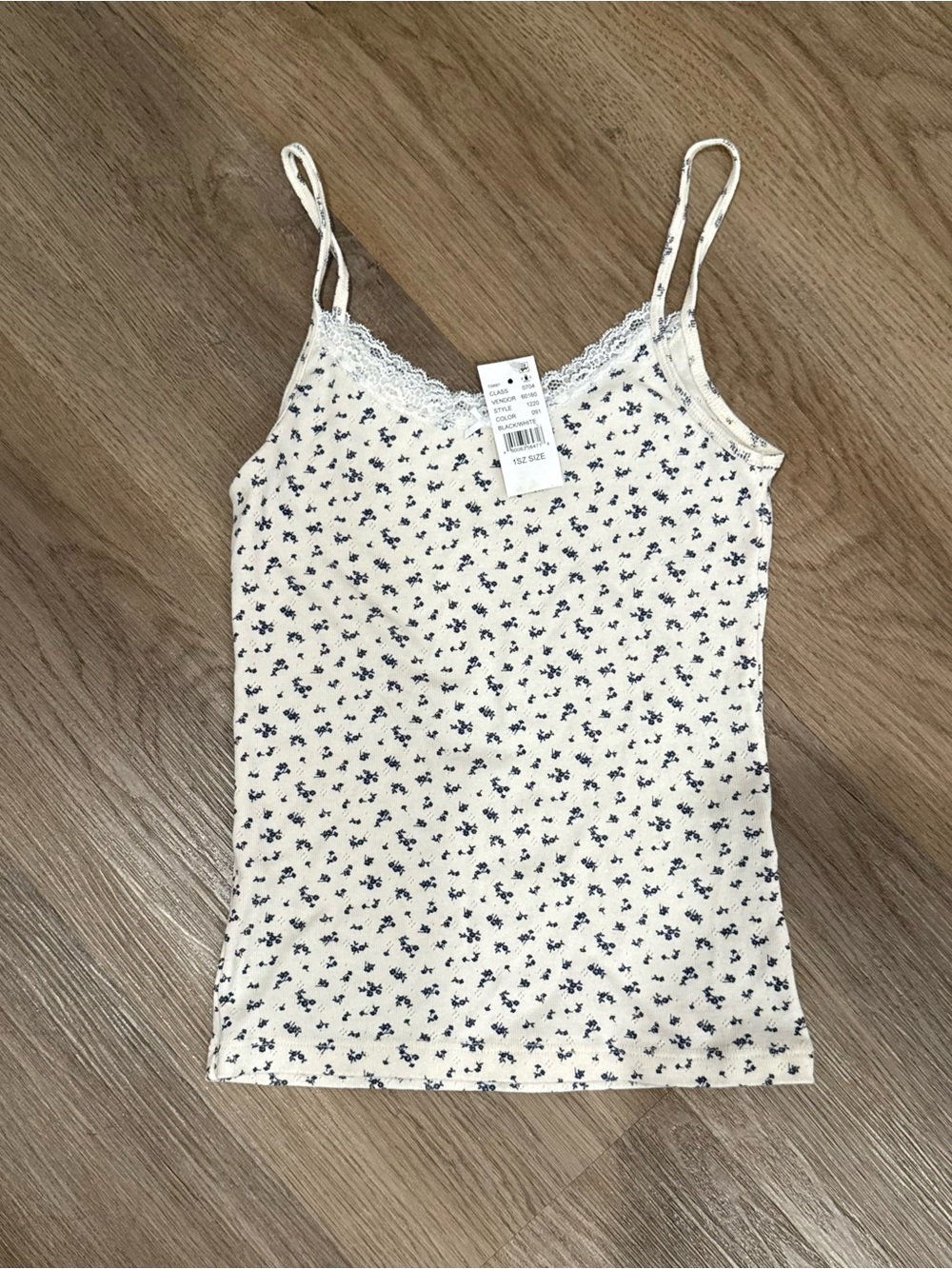 Brandy Melville/PacSun Cream Floral Lace-Trim Cami Tank Top